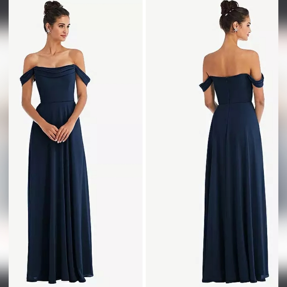 Thread Off-The-Shoulder Draped Neckline Maxi Dress In Midnight Navy